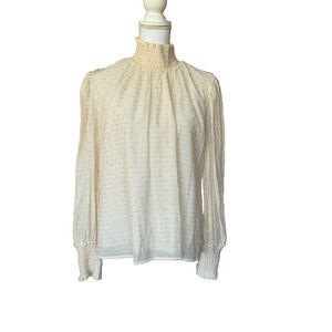 Moodie Ruffled Mock Neck Modest Top Ivory Medium